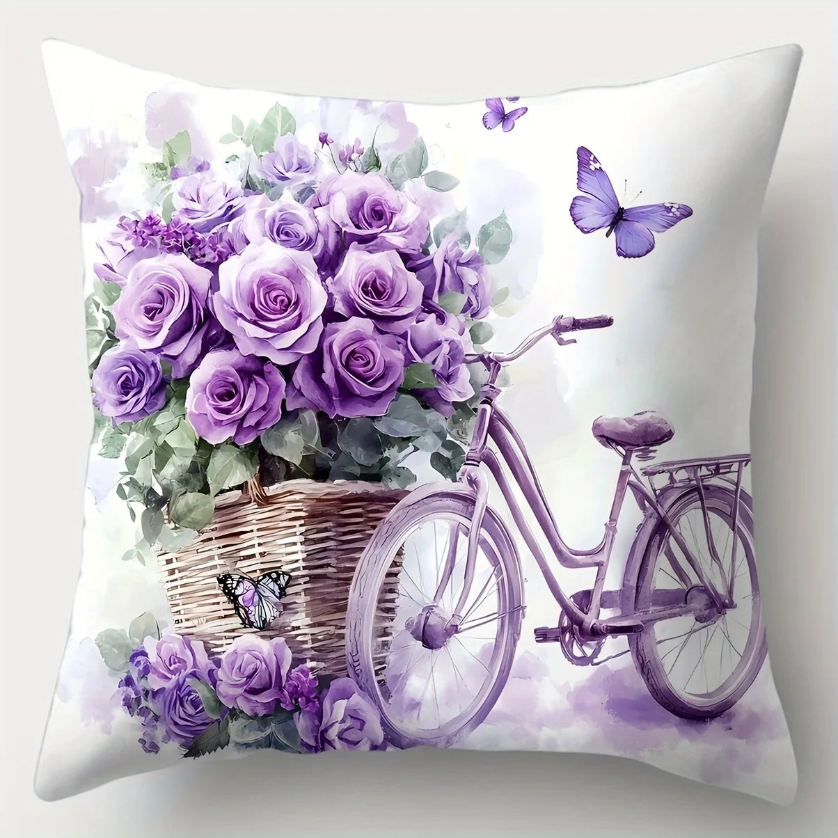 Purple Rose & Butterfly Pillow Cover Set of 4 | Floral Printed Cotton Cushion Cases
