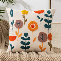 Floral Embroidered Cotton Pillow Cover - Rustic Decorative Cushion Case
