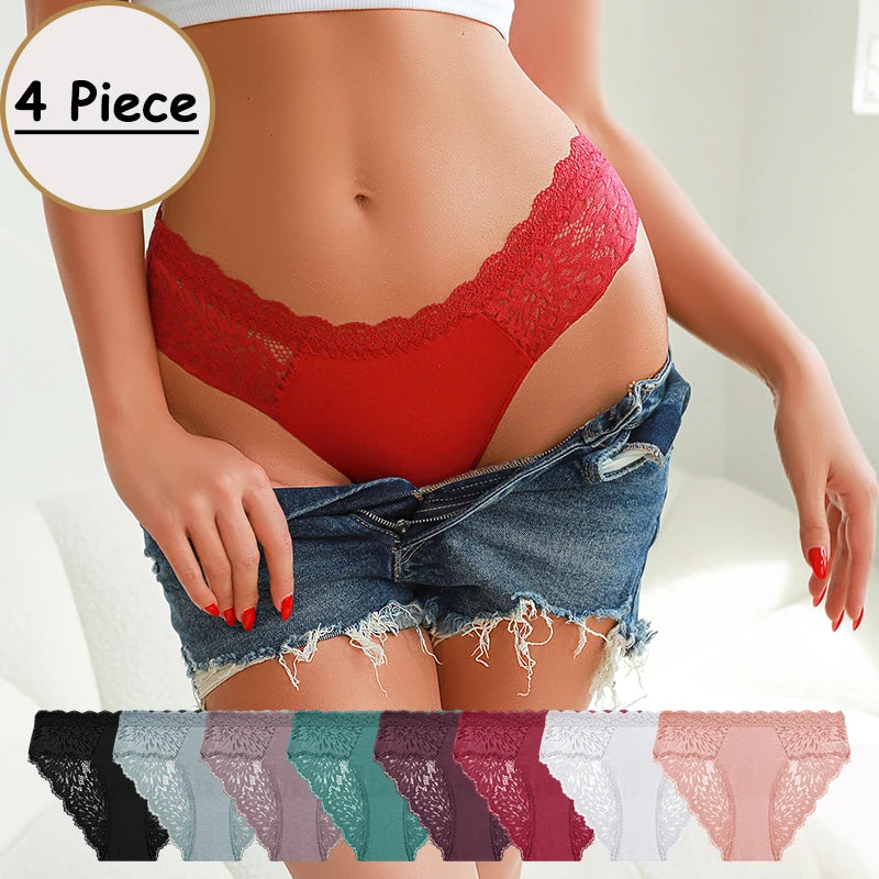 Set 4 Panties Sexy de Encaje con Transparencias - Lencería Elegante