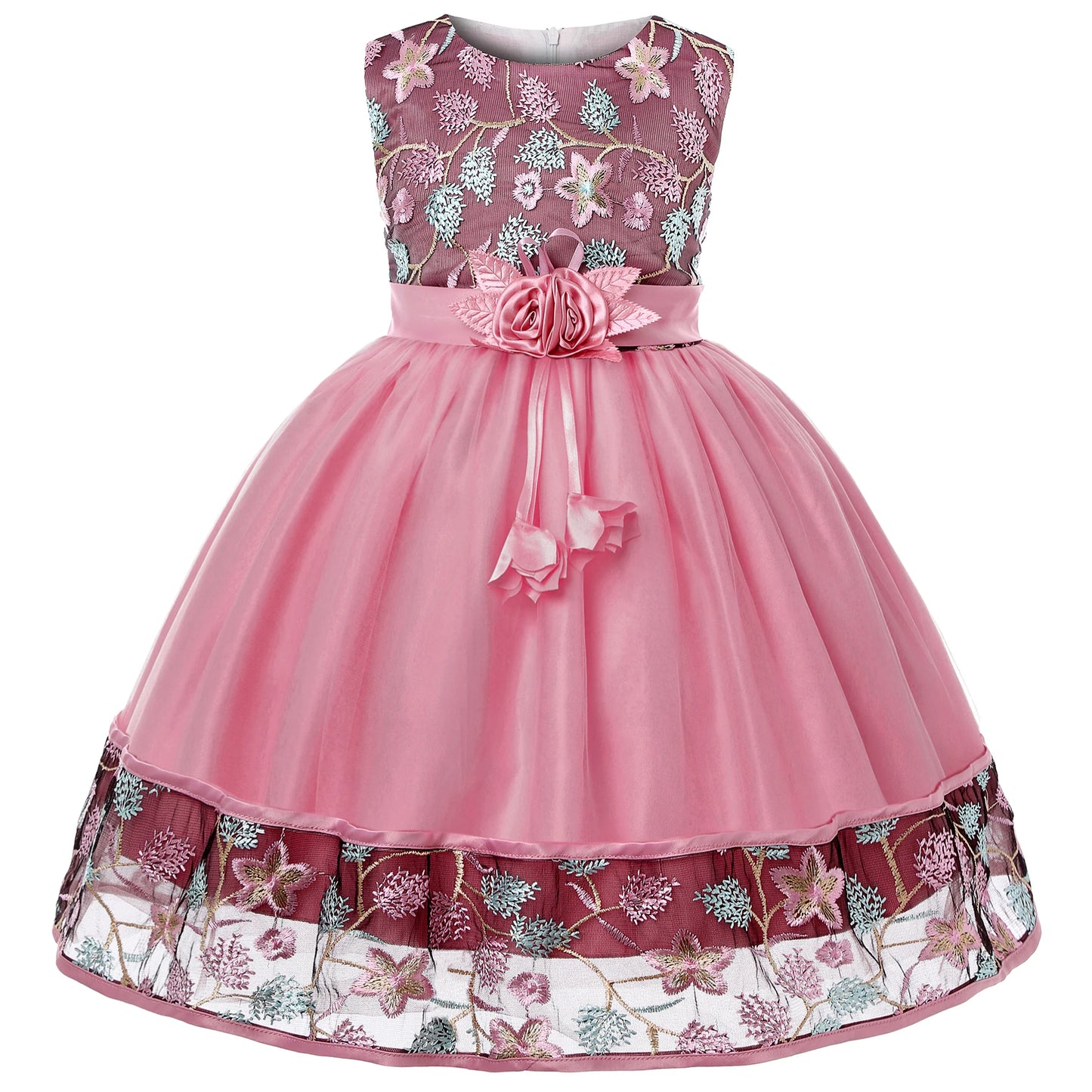 Floral Embroidered Lace Ball Gown – Sleeveless Princess Party Dress for Girls