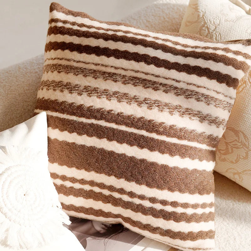 French Light Luxury Forest Jacquard Cushion Cover | Brown Patchwork Pillow Case