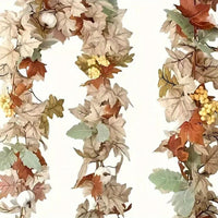 1set Autumn Maple Leaf & Pumpkin Wreath - Perfect for Christmas, and Fall Decor, Festive Wall Hanging