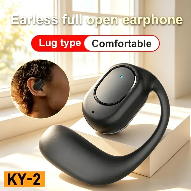 KY2 Single Wireless Earphones Air Conduction OWS Headphone HiFi Ear-Hook Music Sports Noise Cancel Headset For All Smartphones