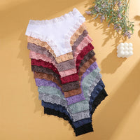 FINETOO 4PCS Sexy Lace Cotton Panties Women Brazilian Panties Ladies Sexy Low Waist Elastic T-Back Bikini Solid Soft Lingerie