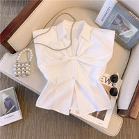 V-Neck Bow Sleeveless Crop Blouse – Korean Temperament Slim Fit Women's Summer Top