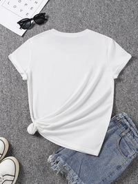 Letter Print Round Neck Short Sleeve T-Shirt – Minimalist Casual Women's Top