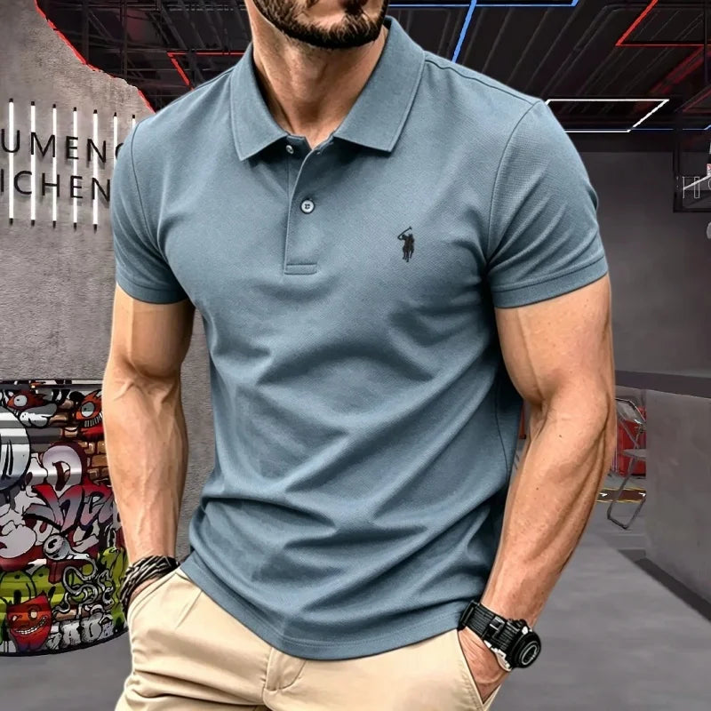 Men's Premium 100% Cotton Polo Shirt — Pony Embroidery, Anti-Wrinkle, Golf & Casual