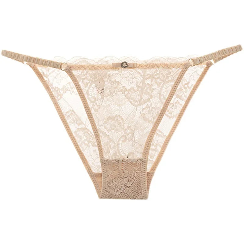 Panty de Encaje con Flores Bordadas - Ropa Interior Sexy Transparente para Mujer