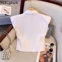 V-Neck Bow Sleeveless Crop Blouse – Korean Temperament Slim Fit Women's Summer Top