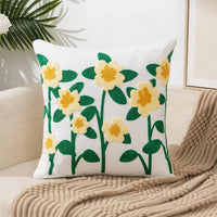 Floral Embroidered Cotton Pillow Cover - Rustic Decorative Cushion Case