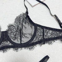 Conjunto de Lencería Sexy con Encaje Transparente - Sujetador Sin Relleno y Braguita