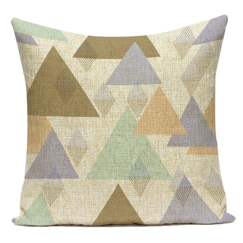 Boho Geometric Printed Throw Pillow Cover | Linen Cotton Cushion Case for Sofa