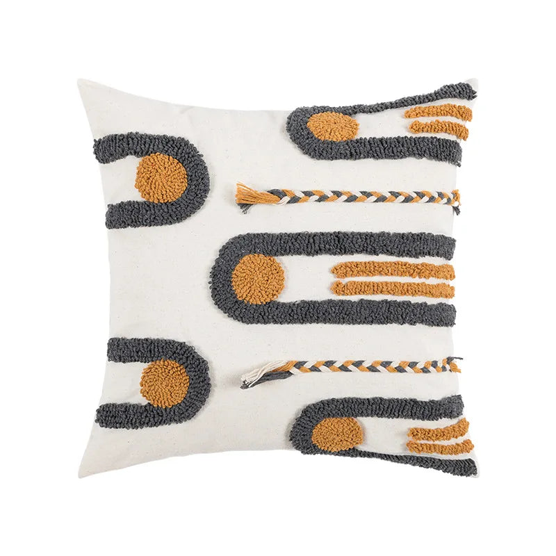 Bohemian Embroidered Pillow Cover - Geometric Tassel Cushion Case