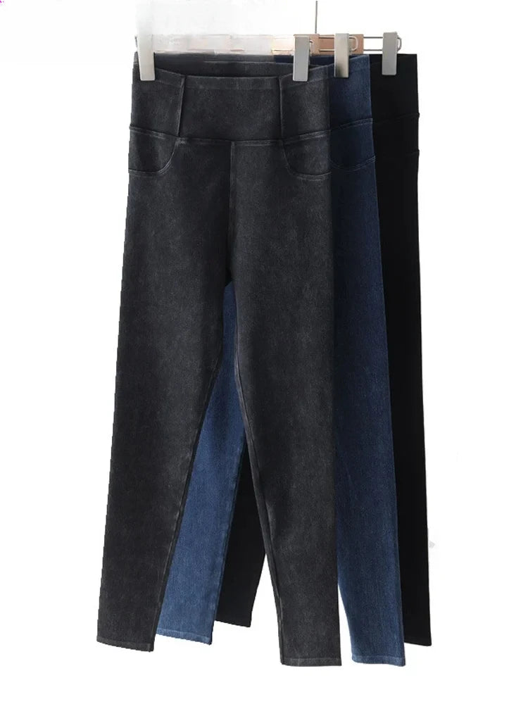 Jeggings Mujer Cintura Alta - Leggings Efecto Jeans con Bolsillos