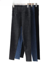 Jeggings Mujer Cintura Alta - Leggings Efecto Jeans con Bolsillos