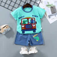 Kids Pure Cotton Summer Set - Cartoon T-Shirt & Shorts 2-Piece