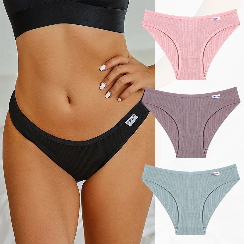 Set de 3 Panties de Algodón con Rayas - Ropa Interior Sexy de Talle Bajo