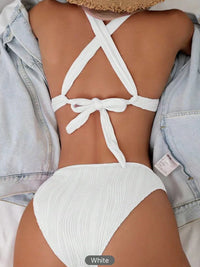 Cross String High Waist Bikini Set – Solid Color, Wire-Free, Padded | Women's Swimwear
