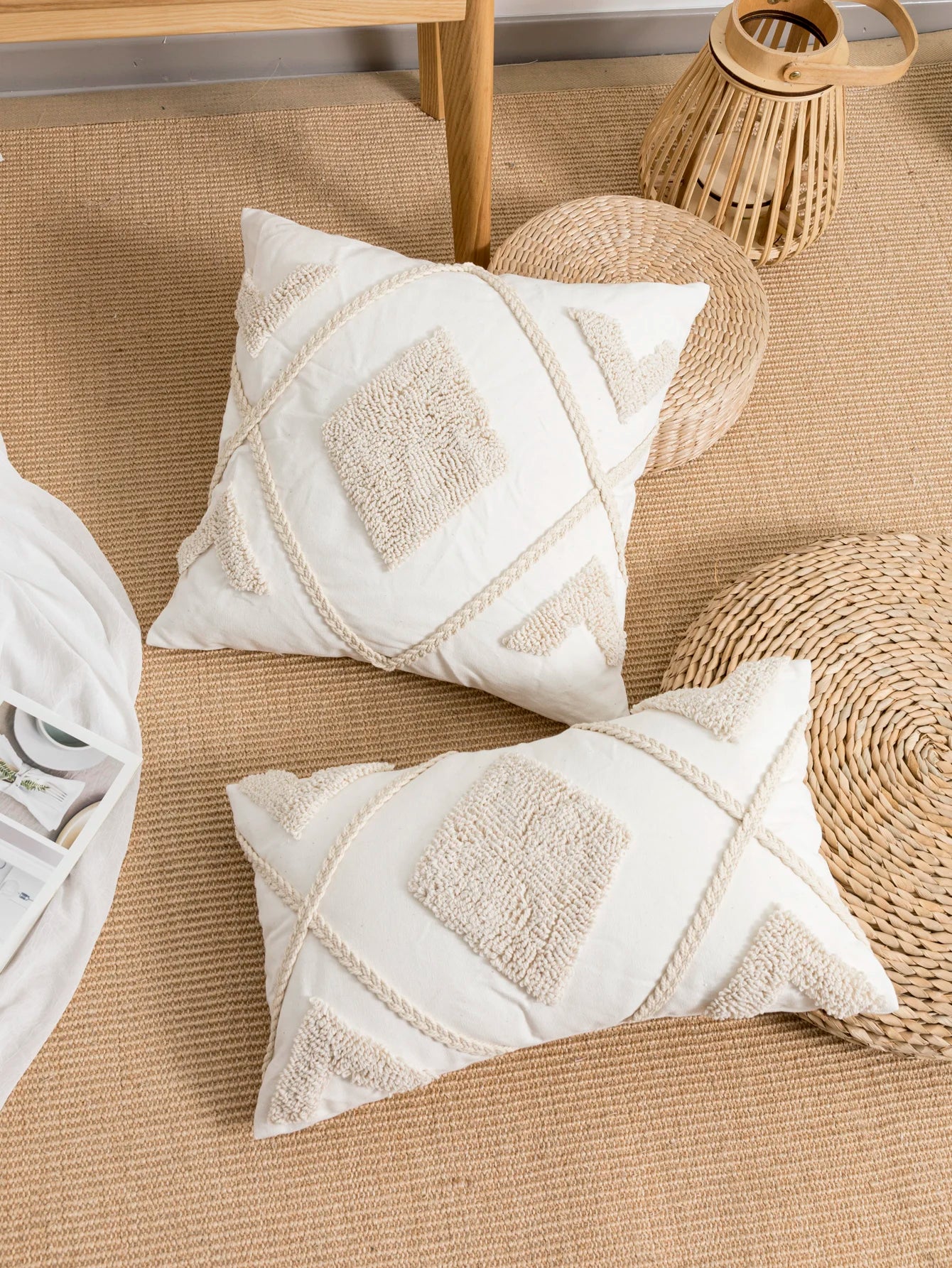 Diamond Loop Pile Jacquard Throw Pillow Cover | Geometric Textured Cushion Case
