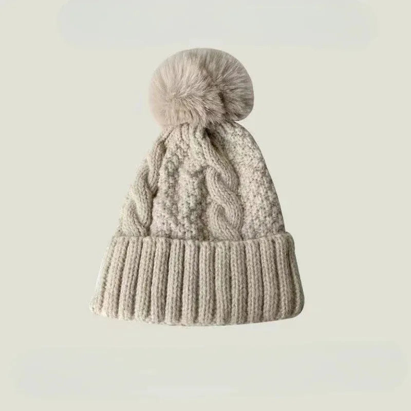 Gorro Invierno Mujer Pompón Piel - Tejido Twist Plush Beanie Ski Snow Cálido
