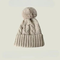 Gorro Invierno Mujer Pompón Piel - Tejido Twist Plush Beanie Ski Snow Cálido