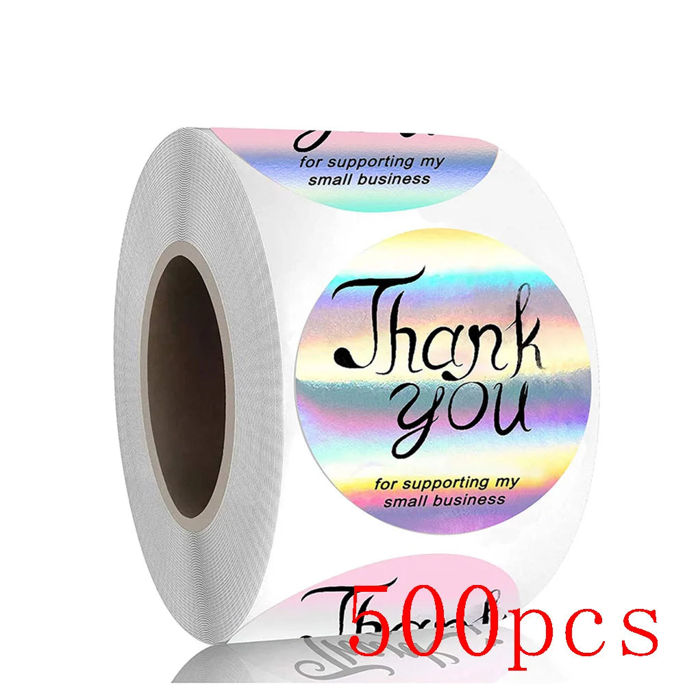 50-500pcs Rainbow Laser Thank You Stickers 1 Inch White Thank You Small Business Sticker For Crafts Gift Packaging