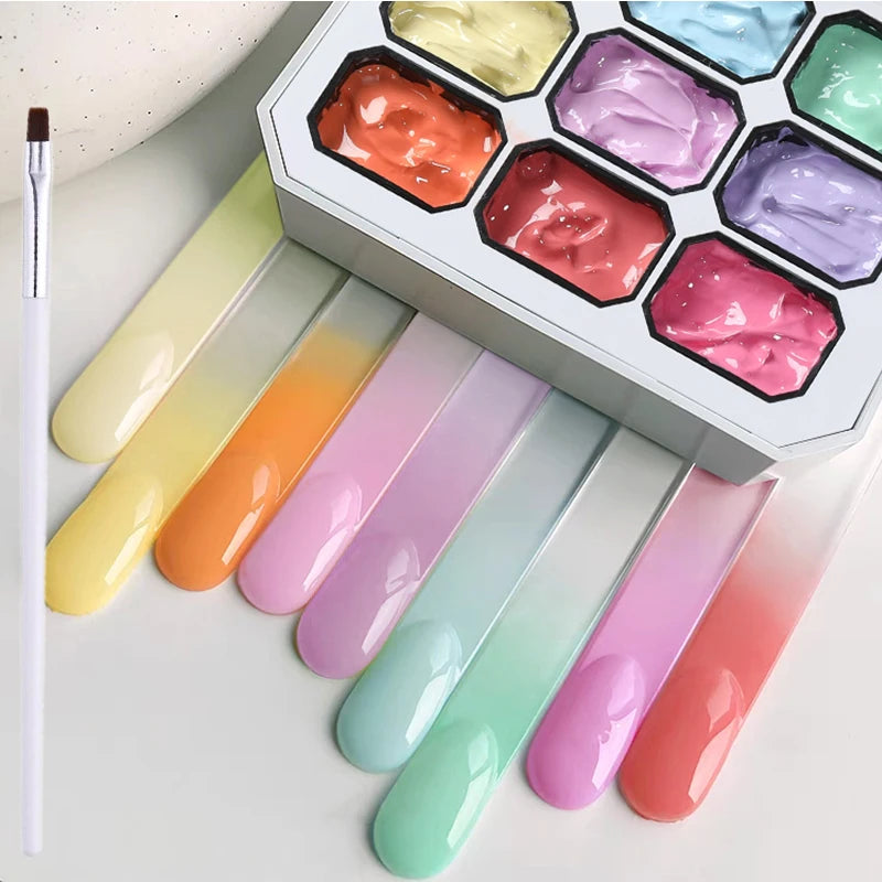 9-Color French Pat Gel Nail Polish Set – 4-in-1 UV/LED | Gradient, Stamping & Painting | DIY & Pro