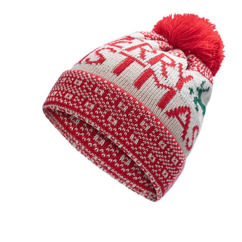 Gorro de Invierno con Copos de Nieve y Pompón - Beanie de Lana Tejida para Pareja