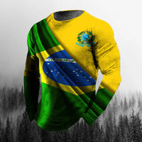 Vintage Brazilian Flag 3D Print Autumn Men's O-Neck T-shirt Casual Long Sleeve Oversized T Shirt Fashion Pullover Men Clothing