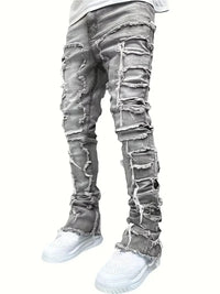 Y2k hip-hop style fringed jeans, men's casual street style stretch jeans