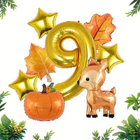 8Pcs Autumn Forest Animals Kids Birthday Party Decoration Fawn Maple Foil Balloon With 1-9 Number Balloon Thanksgiving Deco Gift