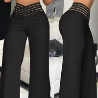 Fashionable Trendy Women's Hollowed Out Waist Belt High Waisted Large Size Pants Casual Straight Tube Loose Wide Leg Pants