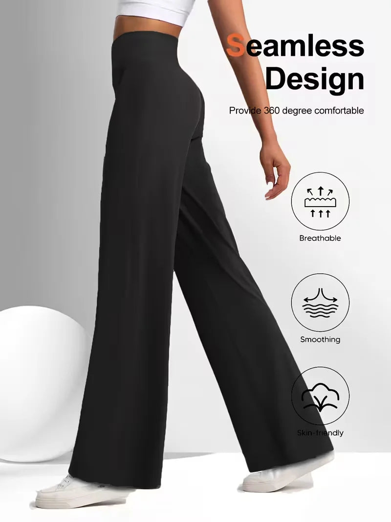 Pantalones Deportivos Mujer Pierna Ancha - Cintura Alta Levanta Glúteos Yoga Wide Leg