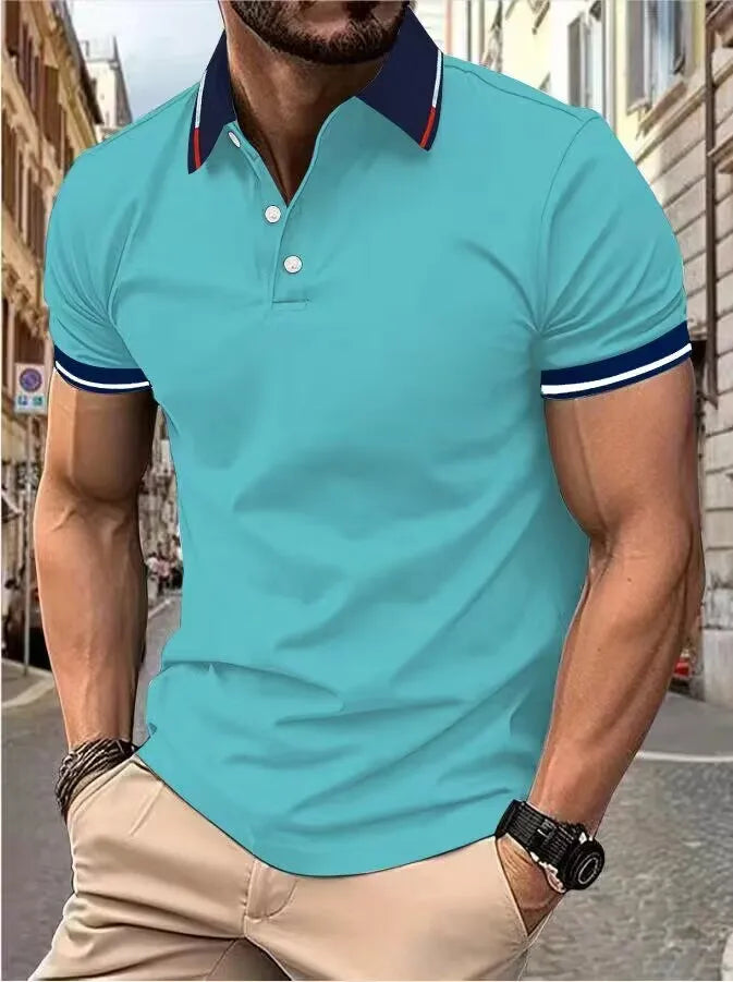 Contrast Color Striped Polo Shirt | Men’s Casual Short Sleeve Summer Top