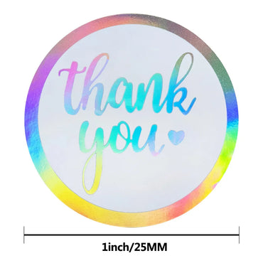50-500pcs Rainbow Laser Thank You Stickers 1 Inch White Thank You Small Business Sticker For Crafts Gift Packaging