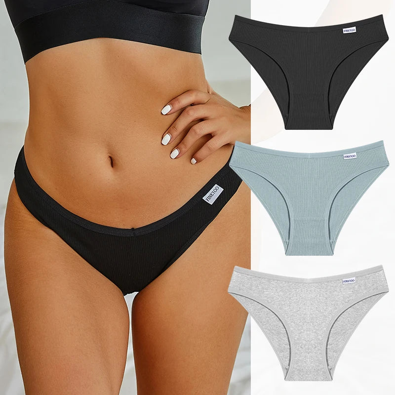 Set de 3 Panties de Algodón con Rayas - Ropa Interior Sexy de Talle Bajo