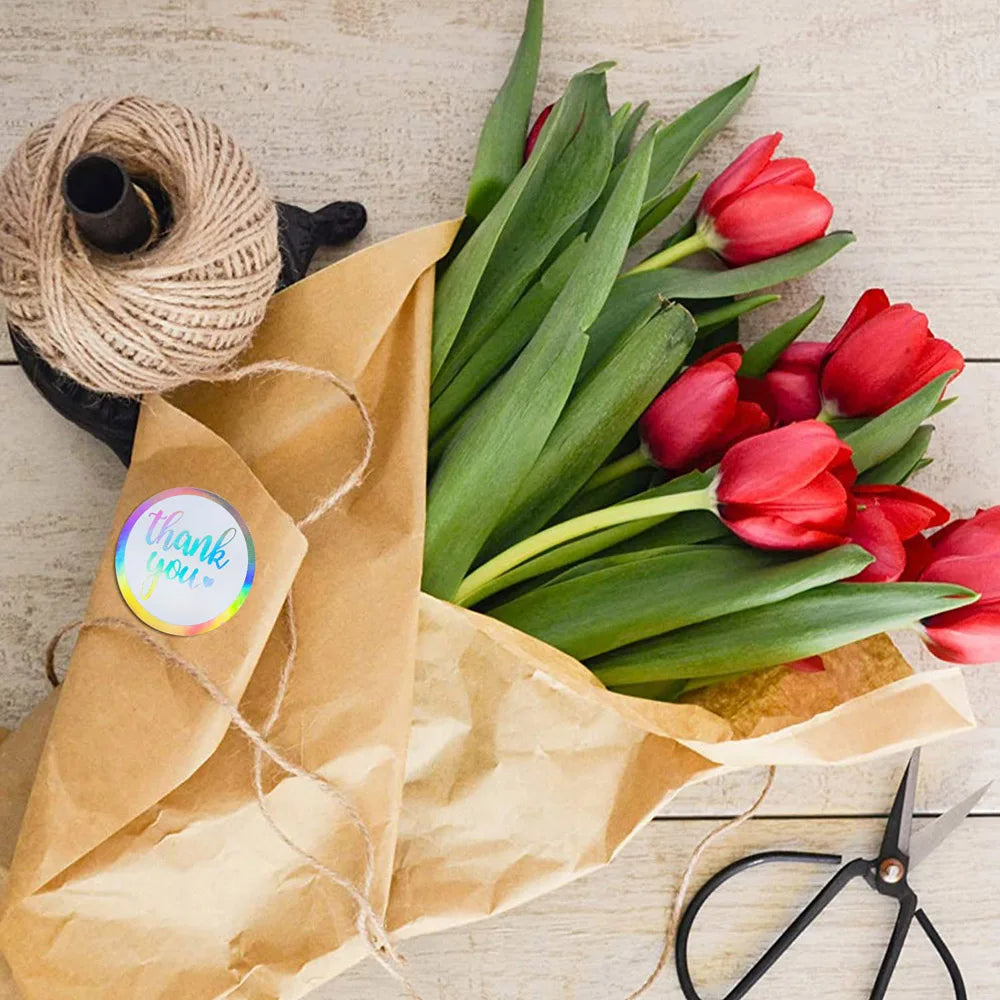 50-500pcs Rainbow Laser Thank You Stickers 1 Inch White Thank You Small Business Sticker For Crafts Gift Packaging