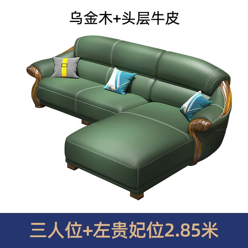 Designer Leather Recliner Corner Sofa - First Layer Cowhide L-Shape