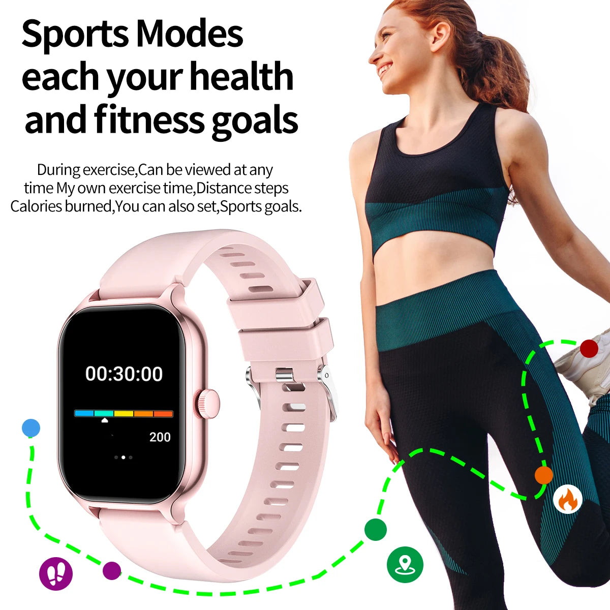 Smart watch with multiple sports modes, can make and receive calls, message reminders, health monitoring, compatible with Androi