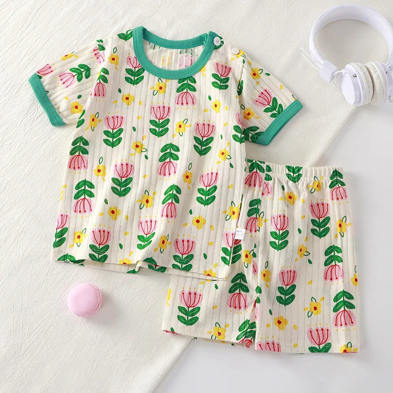 Kids Cartoon Summer Pajama Set - Cotton Blend 2-Piece Sleepwear