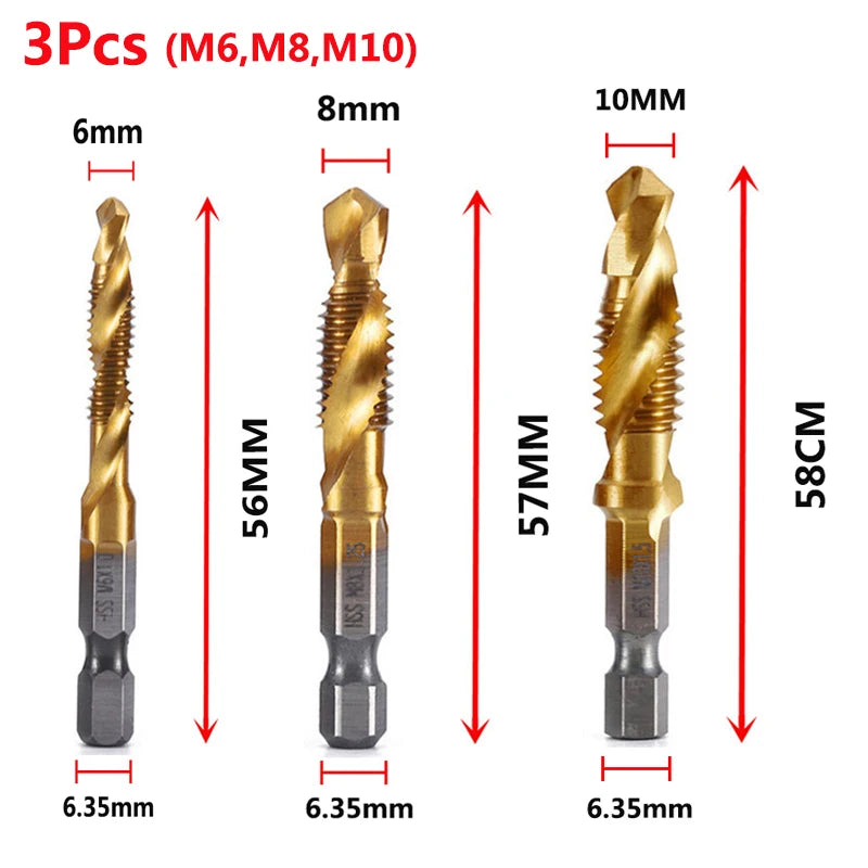 HSS Titanium Metric Tap Drill Bits Set | M3–M10 Thread Taps