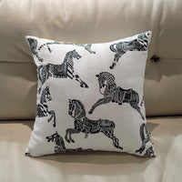 Retro Horse Jacquard Cushion Cover Set of 2 | Black White & Brown Sofa Pillow Cases