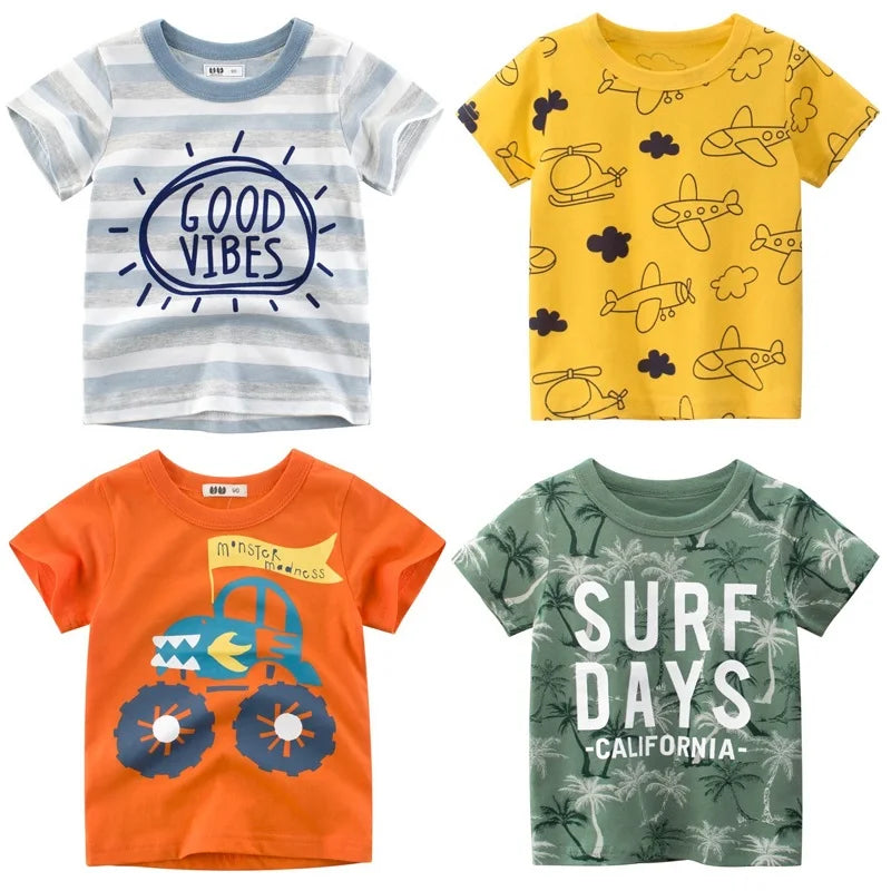 Boys Cartoon Stripe T-Shirt | 100% Cotton, Short Sleeve | Kids 2-9Y