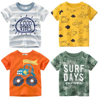 Boys Cartoon Stripe T-Shirt | 100% Cotton, Short Sleeve | Kids 2-9Y