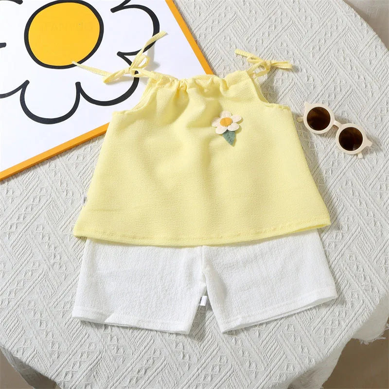 Girls Korean-Style Floral Vest & Shorts Set, 4–6Y