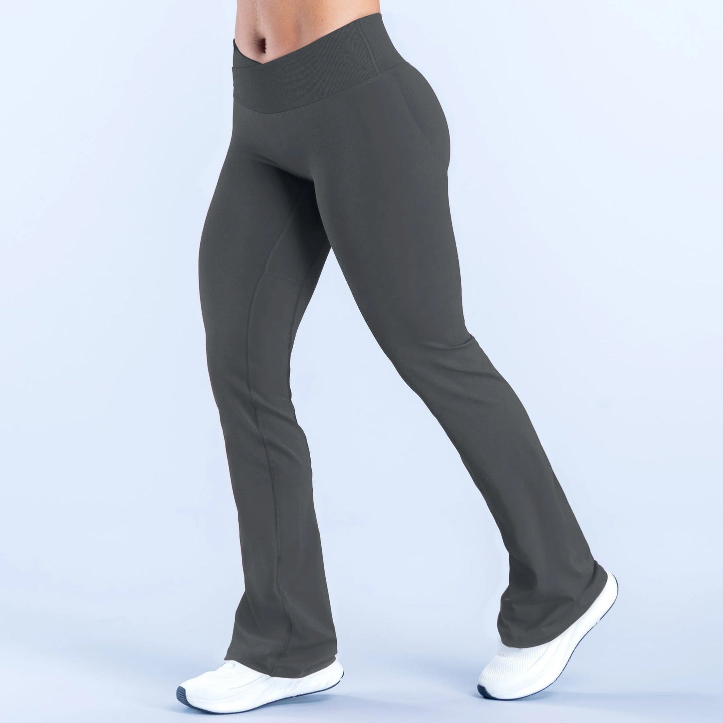 Pantalones Acampanados Yoga Mujer - Cintura Cruzada Seamless Fitness Wide Leg