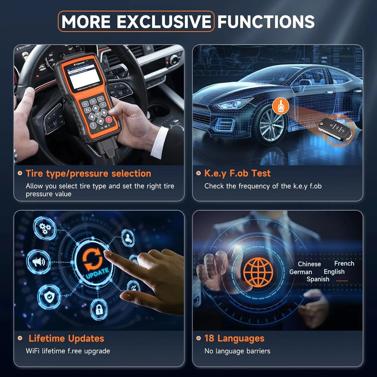 FOXWELL T2000 PRO Auto Tire Pressure Tool Reset TPMS Relearn Activate Sensors Programming Car OBD2 Code Reader Diagnostic Tools