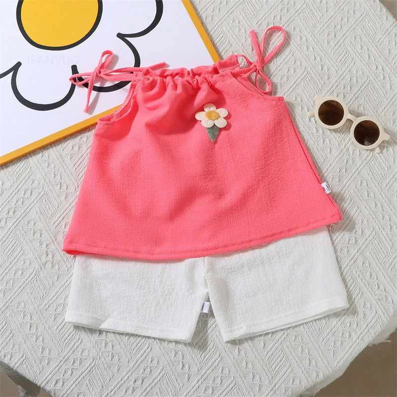 Girls Korean-Style Floral Vest & Shorts Set, 4–6Y