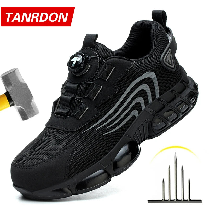 Men's Rotary Dial Safety Shoes - Steel Toe Work Sneakers with Quick-Lace System