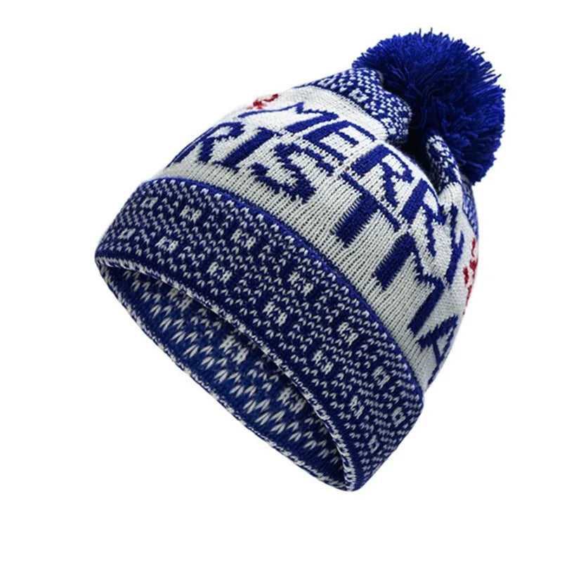 Gorro de Invierno con Copos de Nieve y Pompón - Beanie de Lana Tejida para Pareja